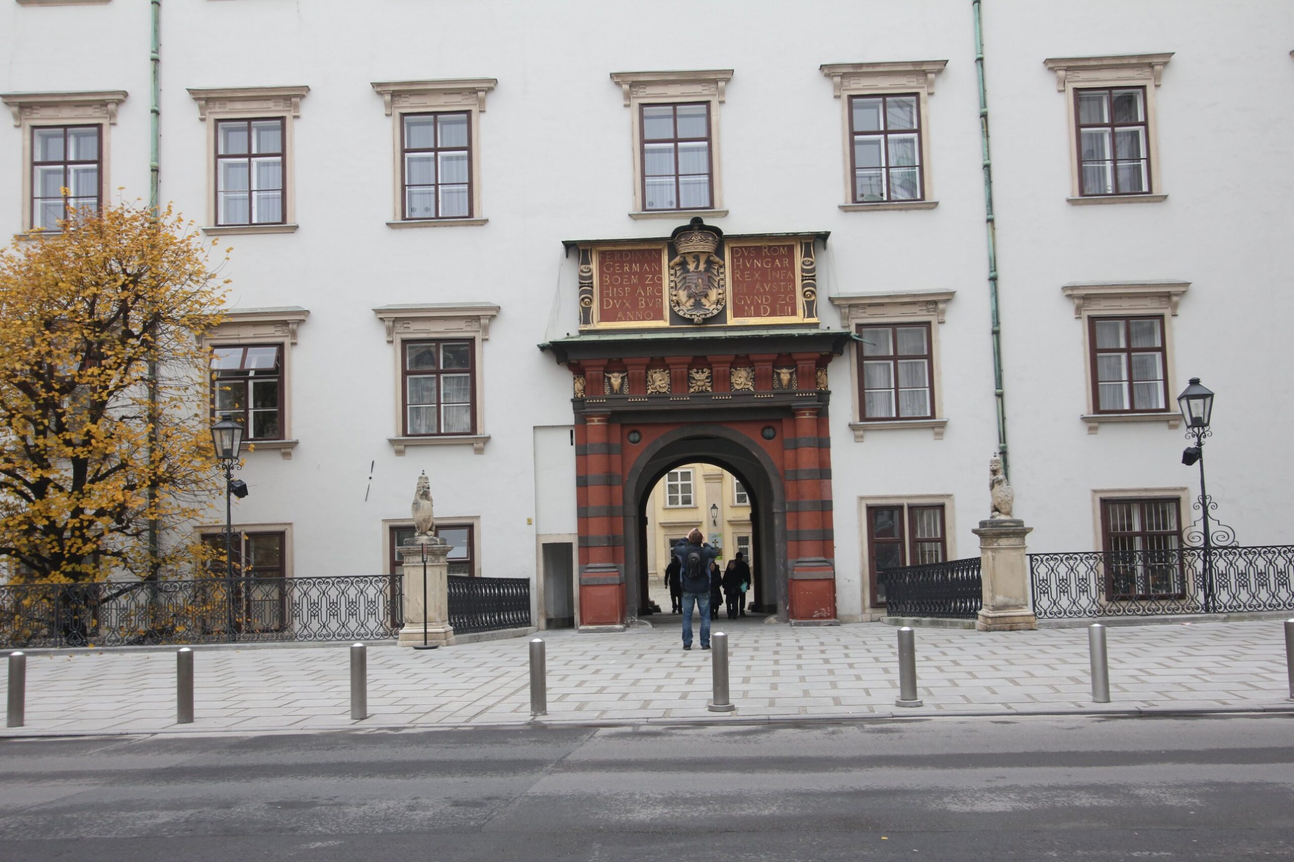 The red and black Renaissance Swiss Gate of 1552 at the Hofburg in Vienna, the way into the Schweizerhof and the Imperial Treasury